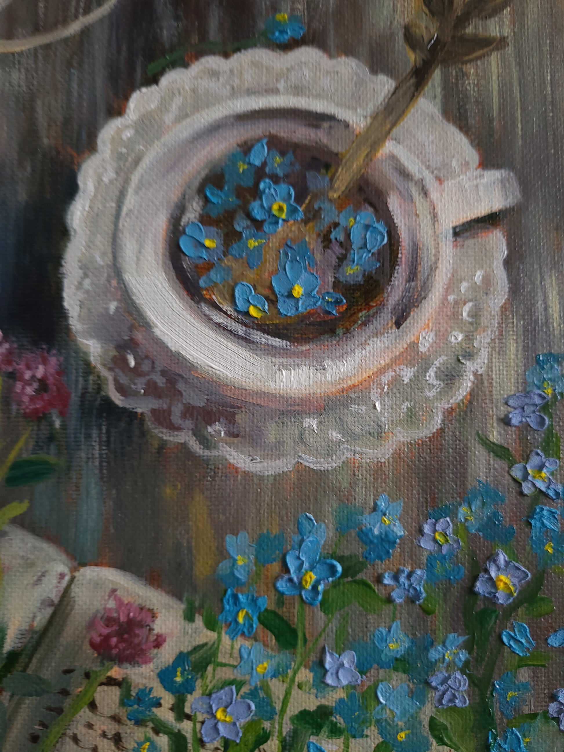 Close up of Soft Memory of delicate teacup and spoon