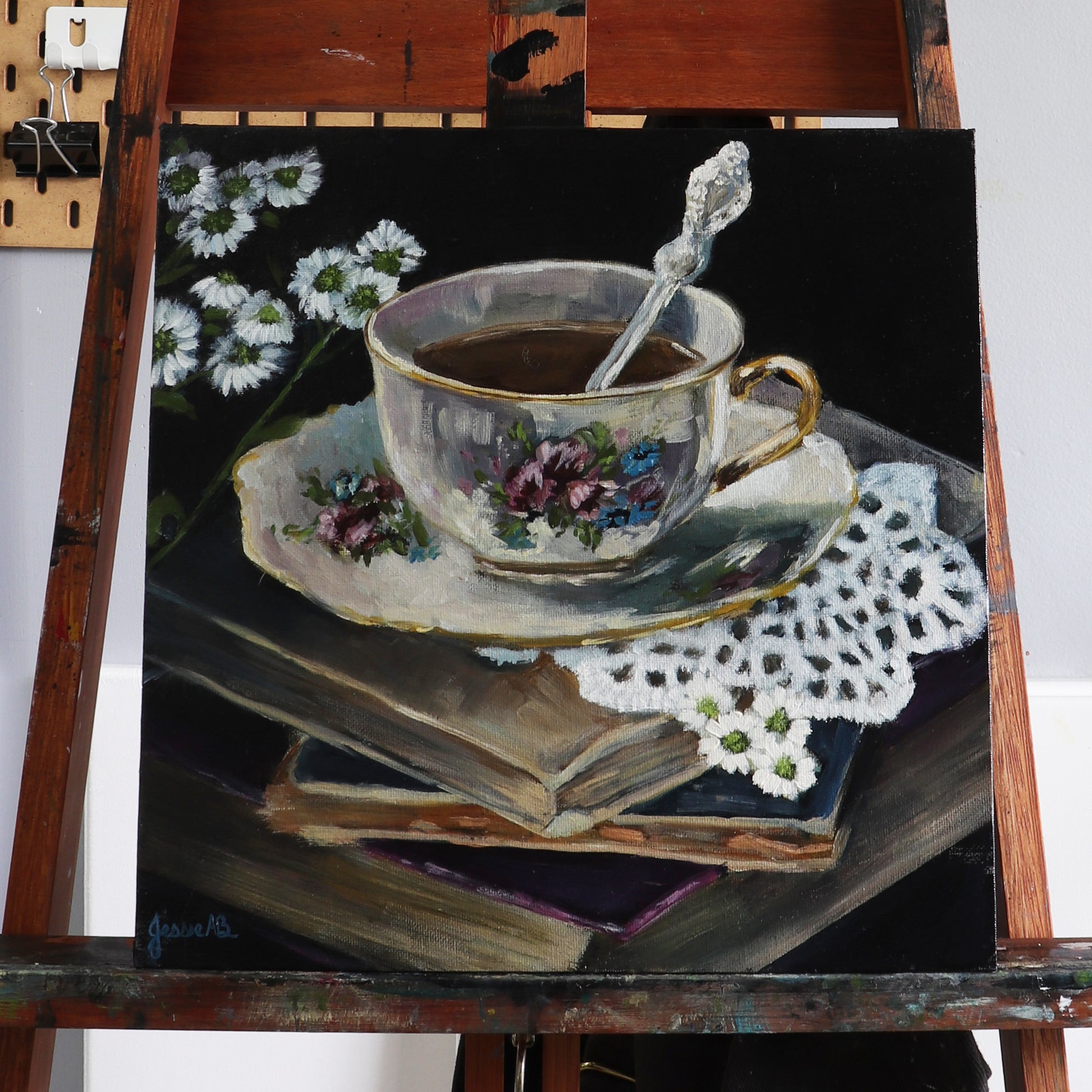 Original painting by Jessie Bettersworth titled Delicacy of coffee cup and spoon