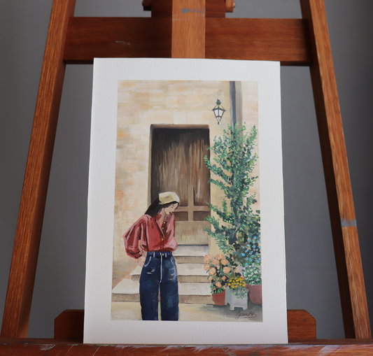 Original painting on my easel named 'Flower among flowers' in natural lighting