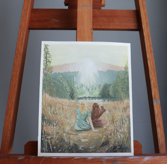 Original painting on my easel named 'Gentle Whispers' in natural lighting.