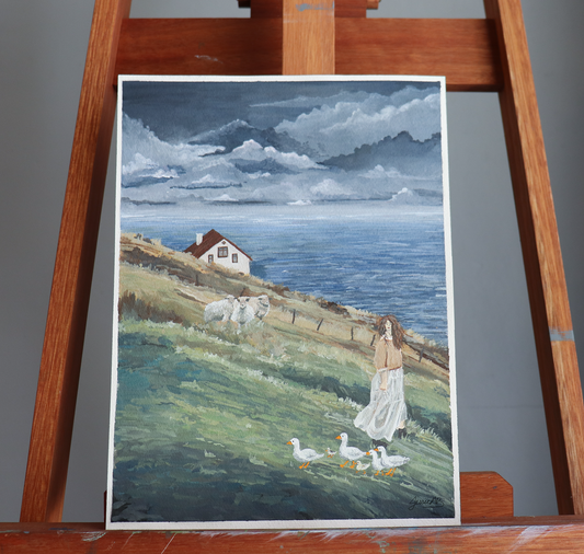 Original painting on my easel named 'Hiraeth' in natural lighting