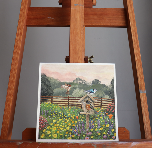 Original painting on my easel named 'Nurtured Nature' in natural lighting