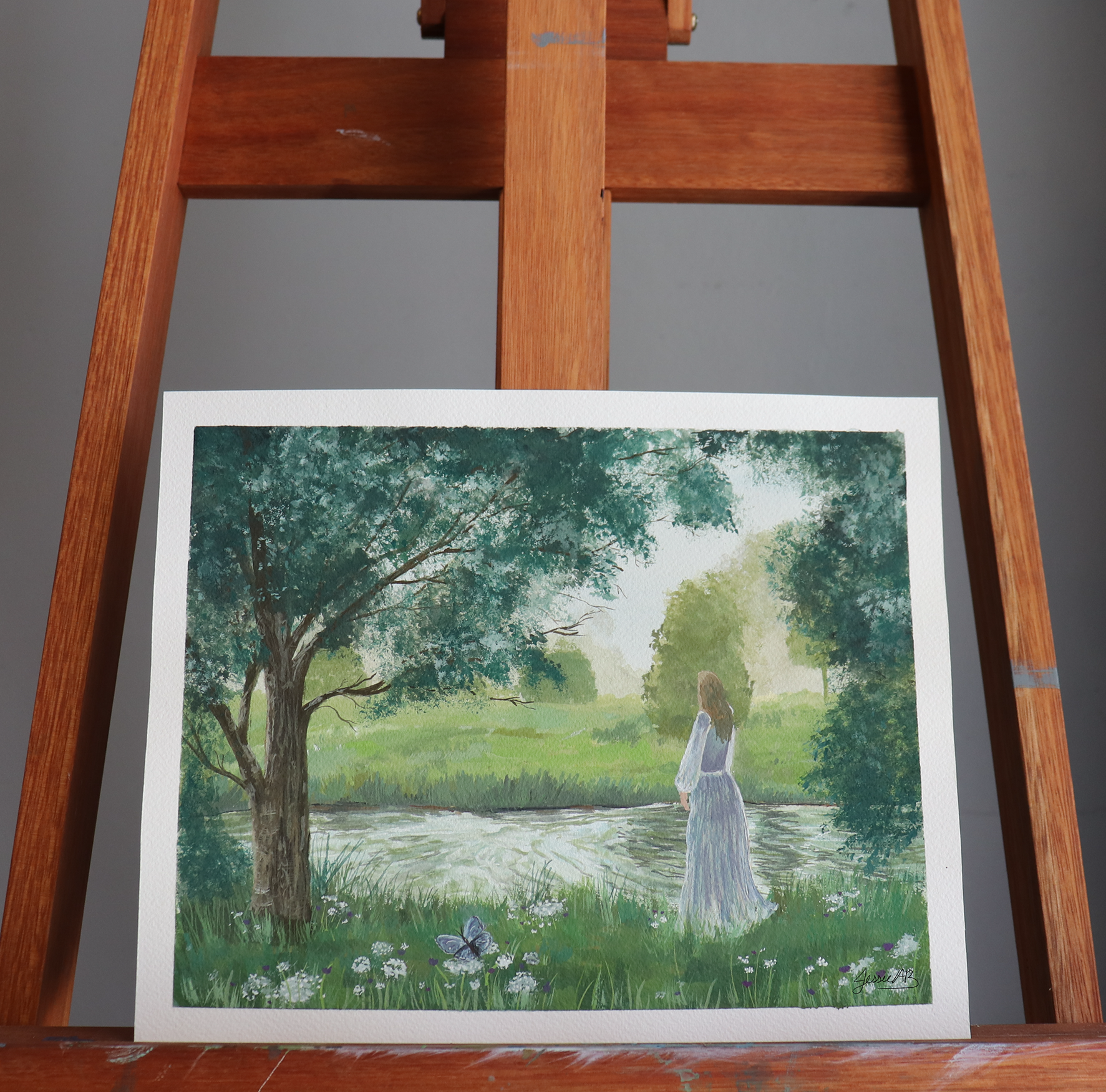 Original painting on my easel named "Rumination" in natural lighting