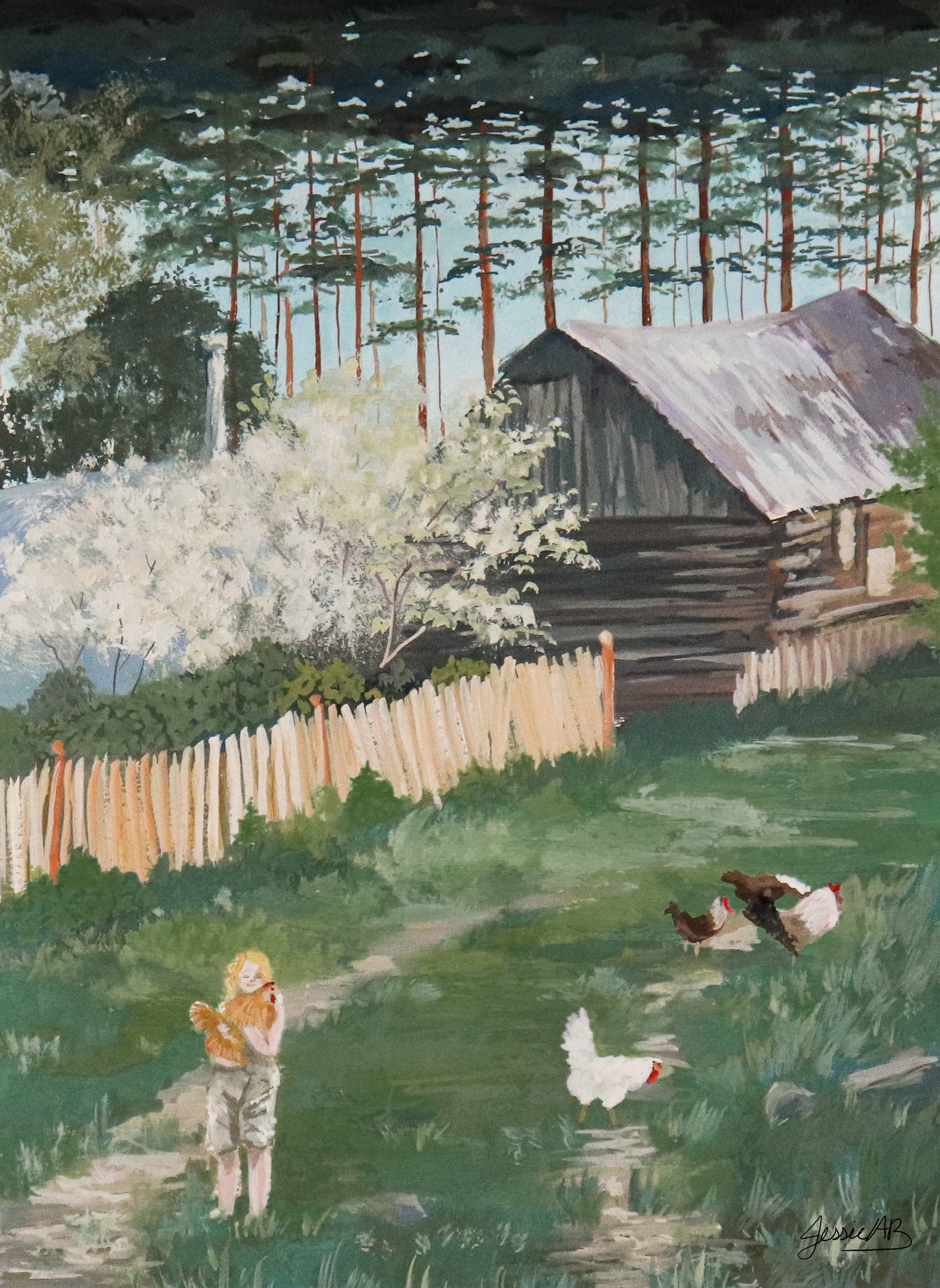 Rustic Oasis is an original 12" by 9" gouache painting by Jessie Bettersworth