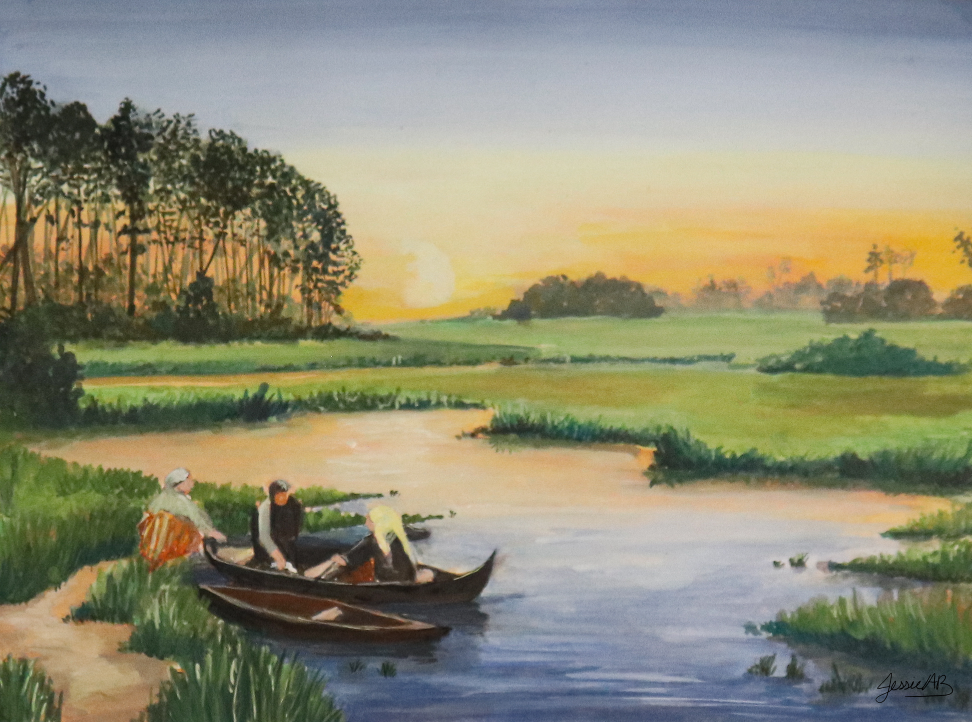 Silent Marsh is an original 12" by 9" gouache painting by Jessie Bettersworth